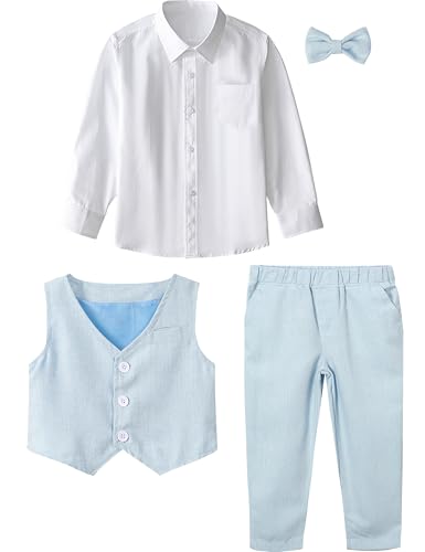 Image of A&J DESIGN Toddler Light Blue Suit for Boys Easter Wedding Gentleman Formal Ring Bearer Outfit Dress Clothes Set Tuxedo Light Blue 3-4T