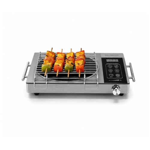Image of LONGER 2500W Infrared Cooktop with Grill Rack - Dual Control (Touch + Knob), Crystal Glass Hot Plate, Digital Display, 240V Portable Electric Stove, Universal Cookware Compatible (Silver)