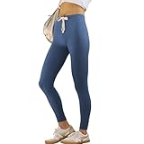SeeLuNa Casual Yoga Leggings for Women Drawstring High Waist Tummy Control Thermal Winter Knit Yoga Pants Athletic Joggers(Navy,L)