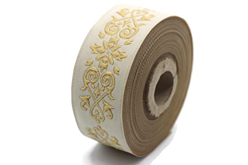 11 Yard Spool 1.37 Inches Wide Mustard Yellow Victorian Jade Jacquard Ribbon Embroidered Bordure Upholstery Fabric Tapestry For Embellishment Home Decor 35271 #TOP1