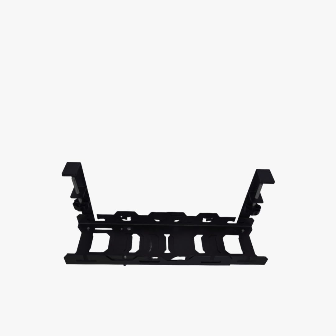 Katana Plateau de gestion des câbles extensible et réglable sous le bureau | Taille extensible de 40 cm à 70 cm | Pas de perçage, durable, propre, solution de gestion des câbles flexible avec pinces.