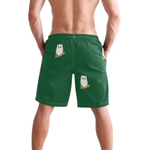 Cute Owl Bird Green Mens Swim Trunks Quick Dry Beach Shorts with Pocket S 23022363