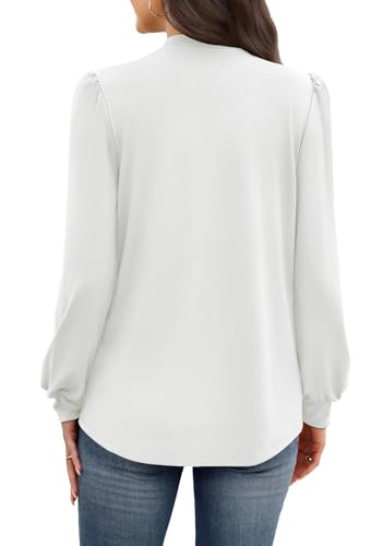 Image of WIHOLL Long Sleeve Shirts for Women Mock Neck Tops Pleated Front Blouses Dressy Casual Spring Fall Clothes 2026 Fashion