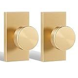 HIEMEY Satin Brass Dummy Door Knobs Interior, Modern Contemporary Round Brushed Gold Brass Dummy Door Handles for Bifold and Closet Rectangle, 2 Pack