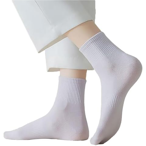 Ohcol Women's Calf Socks Crew Socks For Women Fall Socks Long Socks Above Ankle Crew Socks Lightweight Thin Casual Neutral Cotton Size 5-10 White Cover