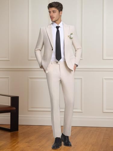 Mens Linen Suit 2 Piece Slim Fit Lightweight Summer Beach Wedding Groomsmen Prom Tuxedos Blazer Pants Set2