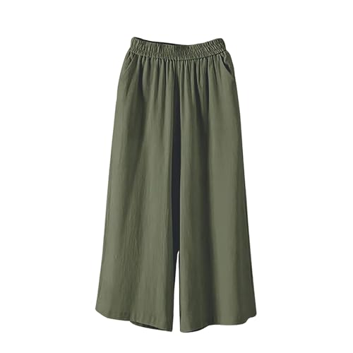 Wide Leg Capri Pants for Women Plus Size Cotton Linen Capris Casual Summer Elastic Waist Calf Length Gauze Pants2