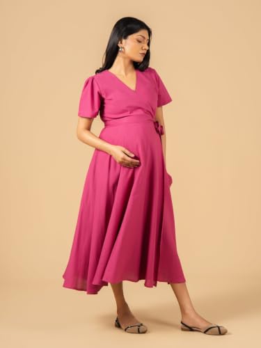 Image of The Mom Store Maternity and Nursing Wrap Dress for New Mom | Pre and Post Pregnancy Wear for Womens | Trendy Stylish Printed Friendly Dresses for Women | Comfortable