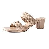 N.N.G Women Heels Sandals Cream Size 9 Dressy Low Heel Block Braided Chunky Summer Leather Comfort Square toes Casual