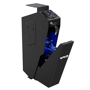 RPNB Mounted Gun Safe,California DOJ Certified Handgun Safe, Auto Open Lid Smart Pistol Safe with Biometric Fingerprint or Keypad Lock