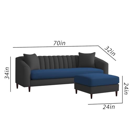 Image of Casaliving Doraldo 4 Seater L Shape Convertible Sofa Set for Living Room, 3 Seater & Ottoman Modular Sectional Couch for Small Space (Black Blue Colour) Fabric