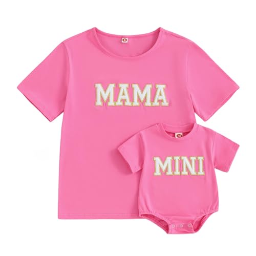 Covvoliy Family Matching Outfits Mommy and Me Shirts Short Sleeve Letter Print Pullover Tops Baby Summer Clothes(Kid, Summer Rose Red, 3-6 Months)