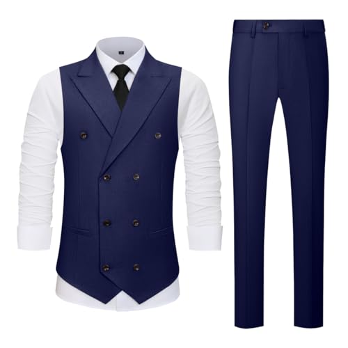 Men's 2 Piece Suit Vest Pants Set Double Breasted Waistcoat for Business Wedding Prom Homecoming