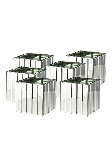 Serene Spaces Living Large Gatsby Mirror Strip Cube Vase, Set of 6 Art Deco Inspired Glass Vase with Mirror Finish, Measures 5.75 Cube