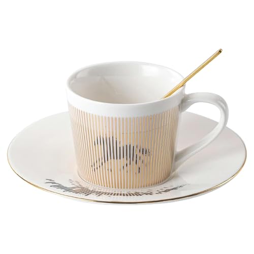 CAPIJIONG Taza de café de cerámica con reflejo dinámico físico de rayas creativas de 240 ml para oficina, hogar, restaurante, cafetería, caballo dorado