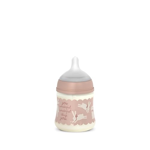 Suavinex, Biberón 150 ml con Tetina Fisiológica SX Pro de Silicona, con Válvula Anticólicos, de Flujo Lento (S) para Leche Materna y Artificial o Agua, Bebés +0 Meses, Recién Nacidos, Wonder Rosa
