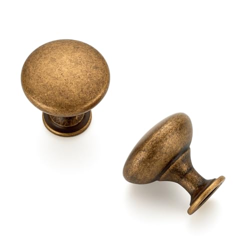 Image of Ravinte Antique Brass Cabinet Knobs, Zinc Knobs Drawer Pulls, 30 Pack | Round Knob Shape, Smooth Pull Grip, Kitchen Cabinet Update, For Dressers, Drawers, Cabinet Doors, Furniture Hardware Projects