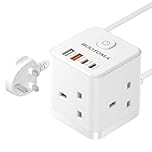 Extension Lead with USB Slots - 20W USB-C Fast Charger 3 Way Plug Extension with 4 USB (QC3.0/PD20W), Compact Cube Extension Lead for Home, Office, Dorm Room, 2M, 13A/3250W