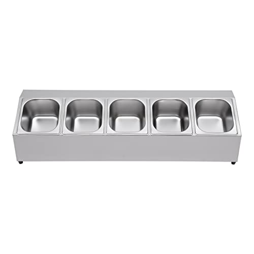Xilinjyao Especiero de acero inoxidable con 5 compartimentos independientes de 2 litros, gran capacidad, apto para cocinas, restaurantes, restaurantes calientes y tiendas de leche