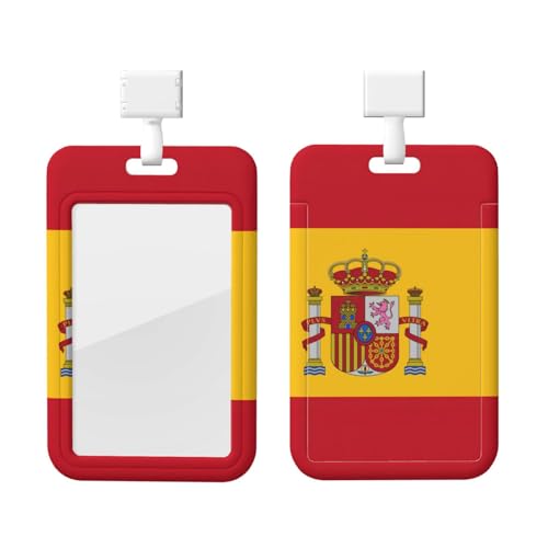 Spanish Flag Print Card ID Badge Holder with Breakaway Lanyard,for Doctor Teacher Nurse Staff Office