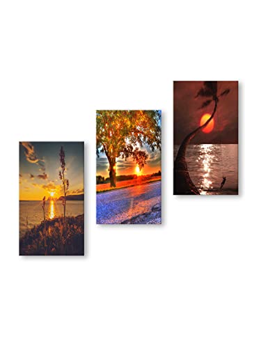 Image of 999STORE Sun Set home room decor framed stylish modern wall frames art for living (Set of 3 Panels Paper Print 24X15 Inches) MDF3Frames008