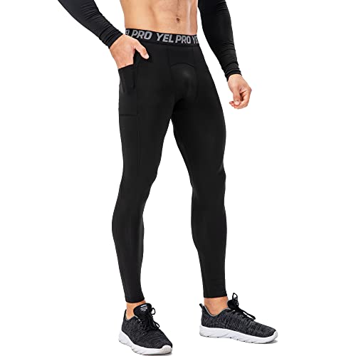 Gaoqsemg Mens Leggings Warm,Men's Thermal Compression Pants Baselayer Under Pants Micro-Fleece Lined Sports Athletic Running Tights With Pockets Basketball Tights Black,X-Large #TOP3