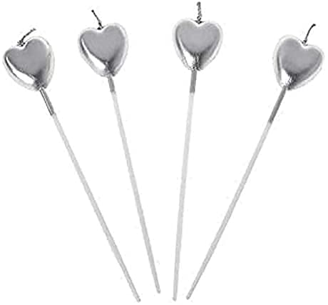5G Retail Heart Metallic Candles/Topper for Birthday Parties/Wedding/Engagement/Valentines Day Celebration/Theme Party/Christmas Party/Candle for Birthday Theme Cake (Ste of 4 Gold) (Silver Heart) (B0BMZ8RFNG) Amazon Price History, Amazon Price Tracker