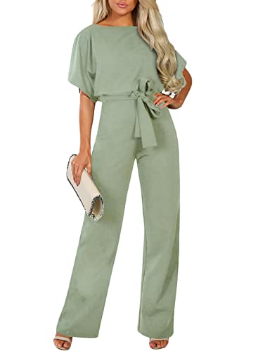 Dokotoo Damen Kurzarm Lang Jumpsuit Elegant Overall Jumpsuits O-Ausschnitt...