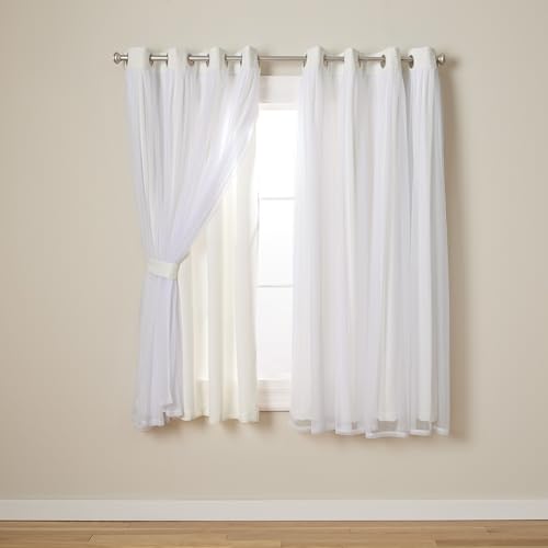 Image of TOWN & COUNTRY LUXE Talia Double Layer Indoor Curtains, Sheer and Room Darkening Blackout, Grommet Top, Energy Efficient, 2-Pack Set, 52 inchx63 inch, Vanilla