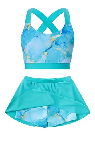 Image of Girls 2 Piece Tankini Swimsuit Summer Boyshort Bathing Suit with Beach Skirt Swimwear 5-16 Years