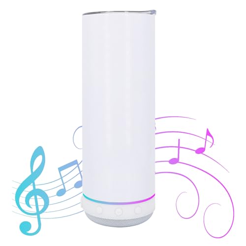 Lilsofee Paquete de 1 vaso de sublimación de 20 onzas en blanco delgado y recto, acero inoxidable, altavoz Bluetooth de doble vacío, vaso de música con tapa y popote taza de transferencia de calor