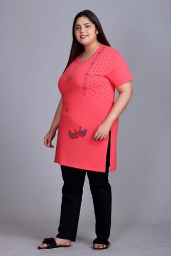 Image of In Love Women's Plus Size Printed Cotton Night Suit Set Short Sleeve | Cotton fabric - soft night suit set for sleepwear and home comfort