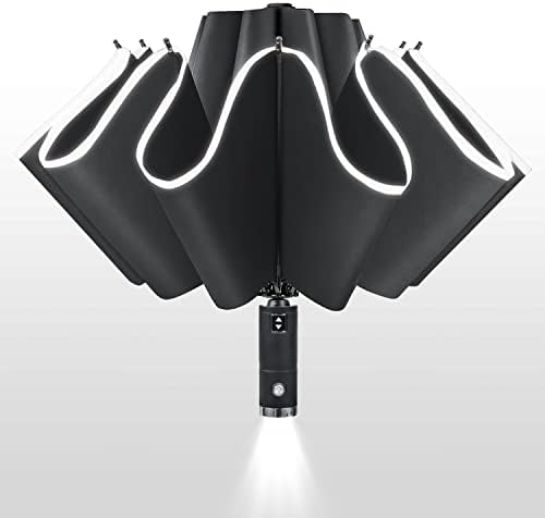 Lejorain Folding Reverse LED Umbrella - Upside Down Reflective Umbrella Compact Inverted Travel Windproof Umbrella Auto Open Close for Rain