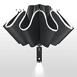 Lejorain Folding Reverse LED Umbrella - Upside Down Reflective Umbrella Compact Inverted Travel Wind