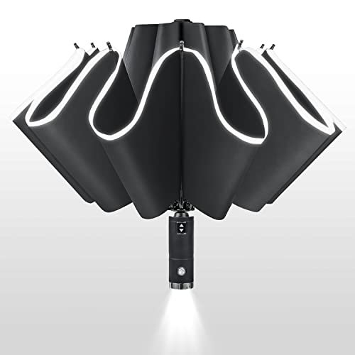 Lejorain Folding Reverse Led Umbrella - Upside Down Reflective Umbrella Compact Inverted Travel Windproof Umbrella Auto Open Close For Rain #TOP12