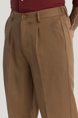 Image of SNITCH Brown Plain Relaxed Fit Trousers