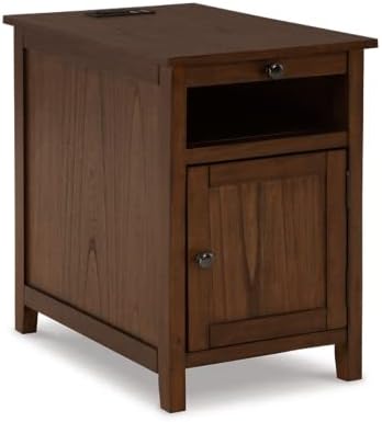 Signature Design by Ashley Treytown - Mesa auxiliar compacta informal con armario de almacenamiento, estante de cubo abierto, bandeja extraíble y