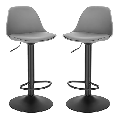 EUGAD 2X Taburetes de Bar Regulable en Altura Taburetes Altos Cocina Giratorios en Cuero Sintético+Plástico Gris, 0650BY 2