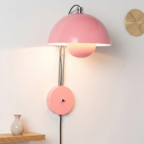 Image of COSYLUX Mid-Century Modern Bud Plug in Wall Sconces for Bedroom, Light Pink | Indirect lighting reading wall lamp, all-metal construction, plug-in or hardwired install, fits bedroom bedside, living room