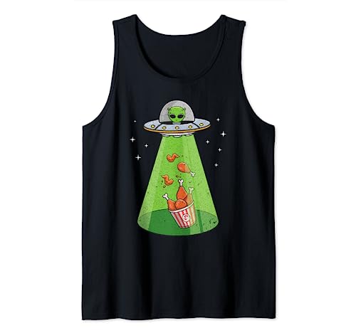 Divertida camisa alienígena OVNI secuestro pollo frito alienígenas amante Camiseta sin Mangas