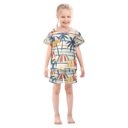 senya Short Sleeve Pajamas Sets Summer Cotton Sleepwear Coconut Trees Summer Umbrellas3