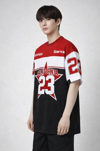 Image of Men's Polyester Oversize Printed T-Shirt, Color Block, Round Neck, Regular Fit, Urban Streetwear Theme