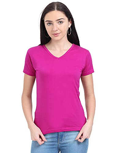 Image of FLEXIMAA Women's Cotton Plain V Neck Half Sleeve T-Shirt