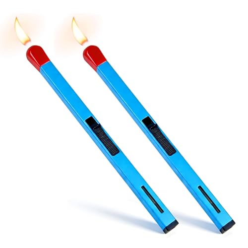 Accendini a butano a forma di fiammifero con design a fiamma libera, ricaricabili, luminosi e dotati di una finestra trasparente per il carburante (confezione da due).(C)