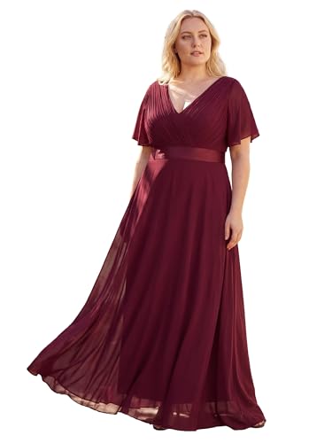 Image of Ever-Pretty Women's Chiffon Formal Evening Dresses for Curvy Women V-Neck Plus Size Floor Length Bridesmaid Dress
