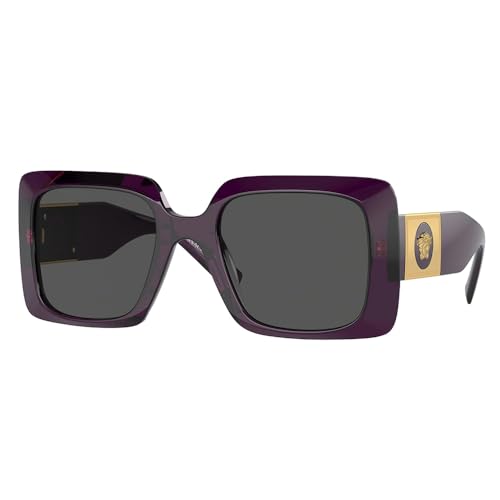 Versace VE 4405 538487 Transparent Purple Plastic Rectangle Sunglasses Grey Lens
