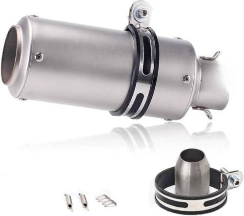 Farigrut オートバイ消音器 - オートバイ排気口・排気管専用 一脚?式取り付け設計 汎用性消音器として対応 ステンレス製で耐久性向上 固定用ベルト付き カスタムパーツとして活用 静音効果・排気効率向上機能を兼ね備えたオートバイ排気部品
