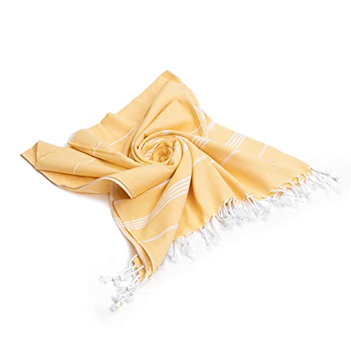 Smyrna Classical Series Original Turkish Beach Towel | 100% Cotton, Prewashed, 37 X 71 Inches | Peshtemal And Turkish Bath Towel For Spa, Beach, Pool, Gym And Bathroom (Yellow) #TOP7