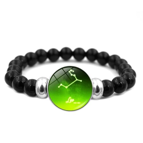 CECE&COLE Pulsera De Constelación para Niñas: Brazaletes Luminosos con Cuentas Negras para Mujeres, Signo del Zodiaco Simple, Horóscopo, Símbolo De Astrología, Pulseras De Amistad, Joyería, Leo, 22Cm