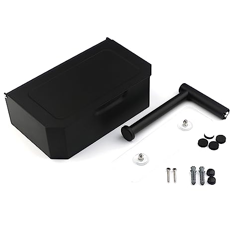 Wyse Toilet Paper Holder With Shelf,Wall Mounted Screws/Adhesive Flushable Wipes Dispenser For Bathroom Tissue Holder,Sus304 Stainless Steel Toilet Paper Storage Box,Gift Towel Hook,(Mattle Black) #TOP5